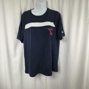 Diadora Mens Short Sleeve Crew Neck Pullover T Shirt Blue Red White Logo Size M
